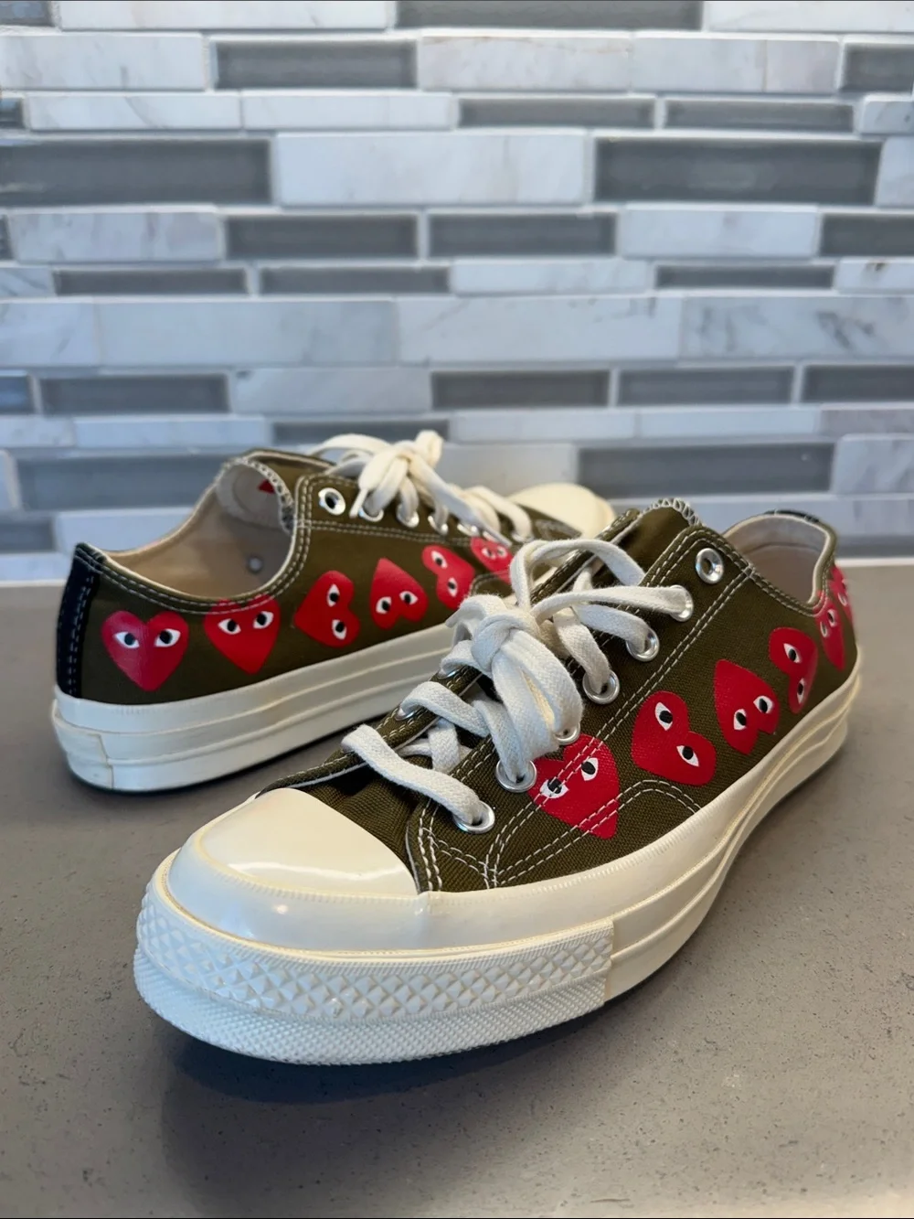 Converse x COMME des GARÇONS Olive Green Low Top Sneakers - Picture 2 of 8